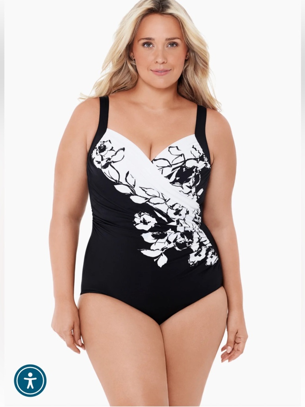 Miraclesuit Sanibel Black Sub Rosa Floral Slimming Tummy Control Swimsuit L?